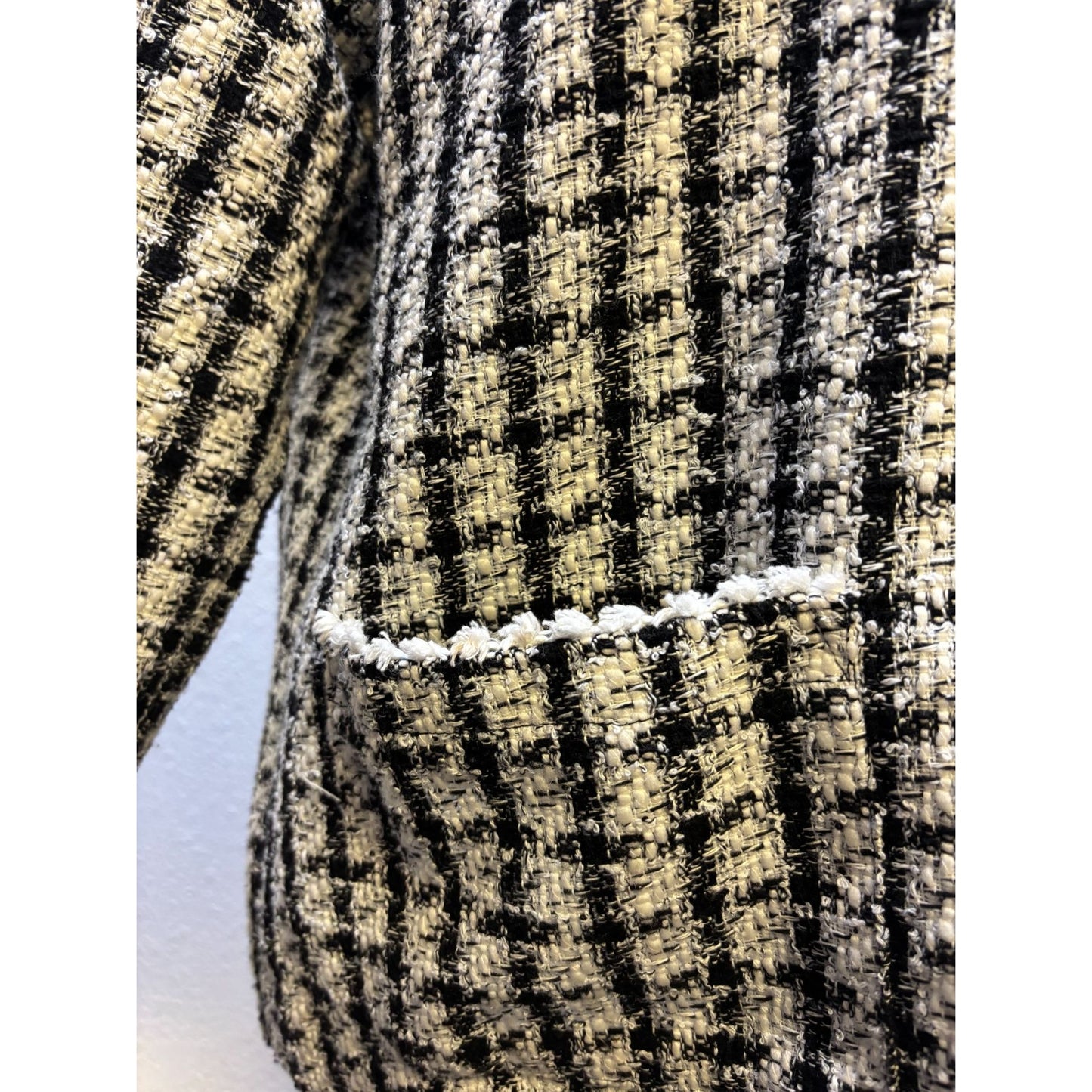 John Mark Checked Tweed Blouse Black White L