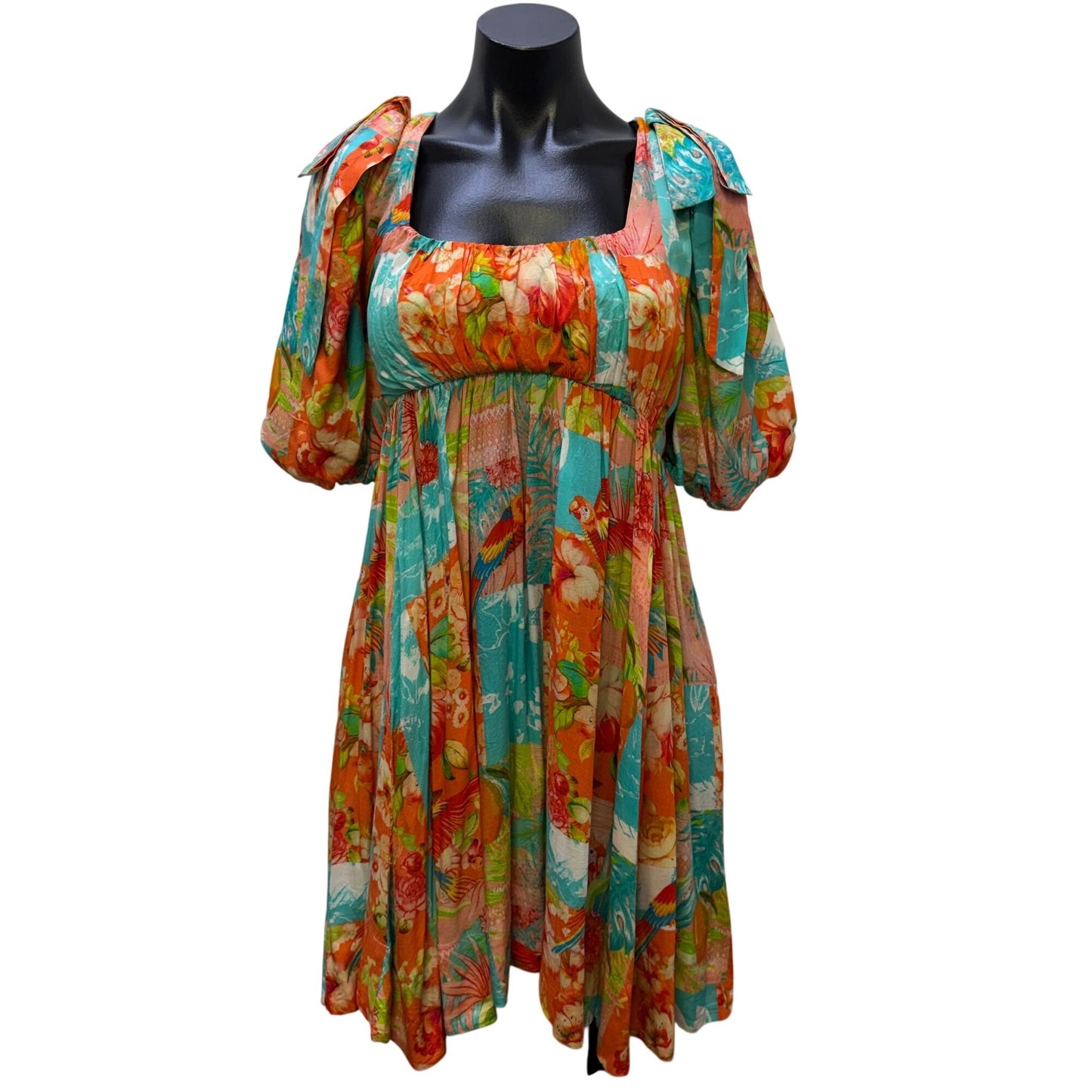 Mahila Floral Boho Dress Coral & Turquoise S