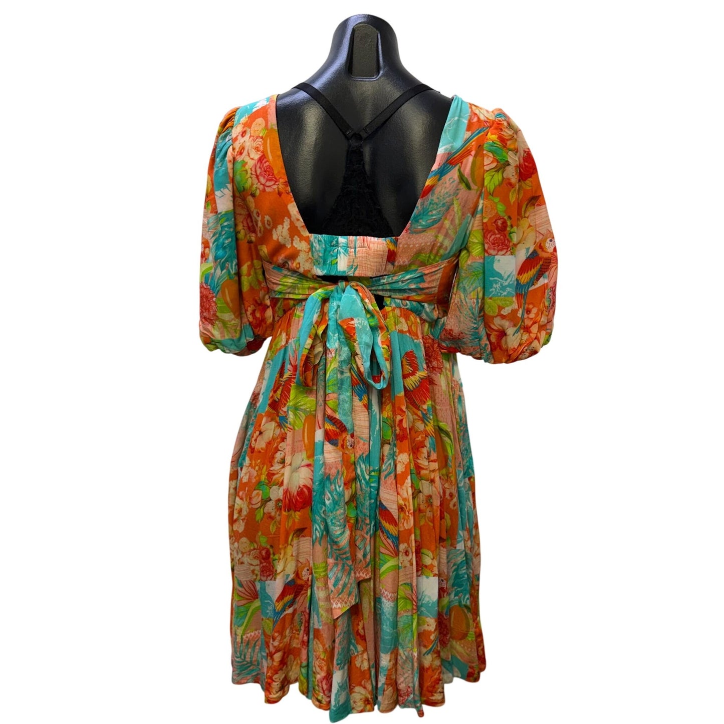 Mahila Floral Boho Dress Coral & Turquoise S