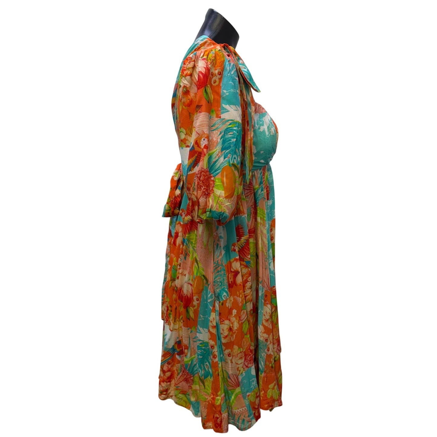 Mahila Floral Boho Dress Coral & Turquoise S