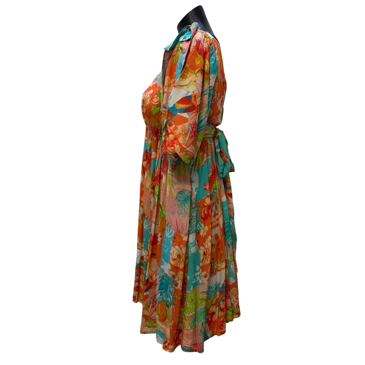Mahila Floral Boho Dress Coral & Turquoise S