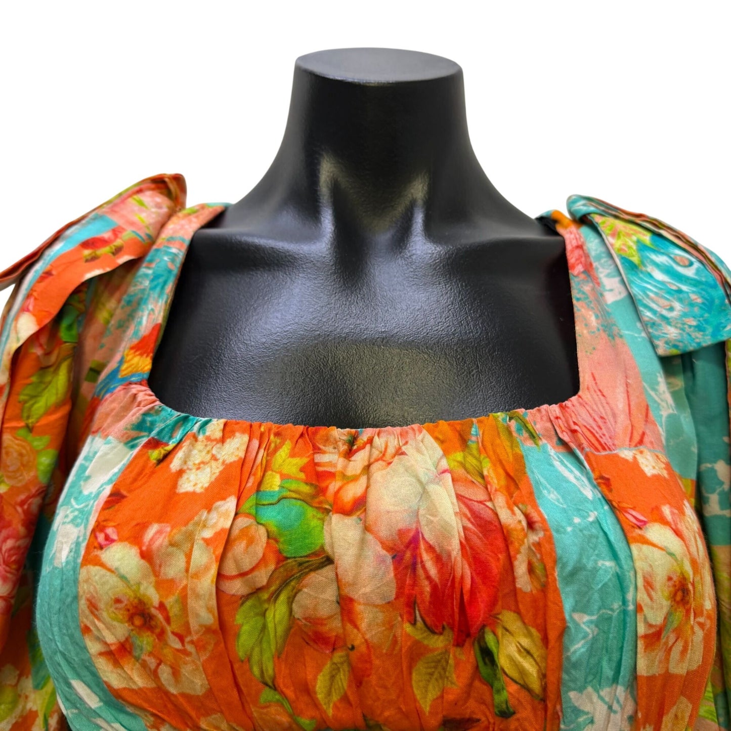 Mahila Floral Boho Dress Coral & Turquoise S