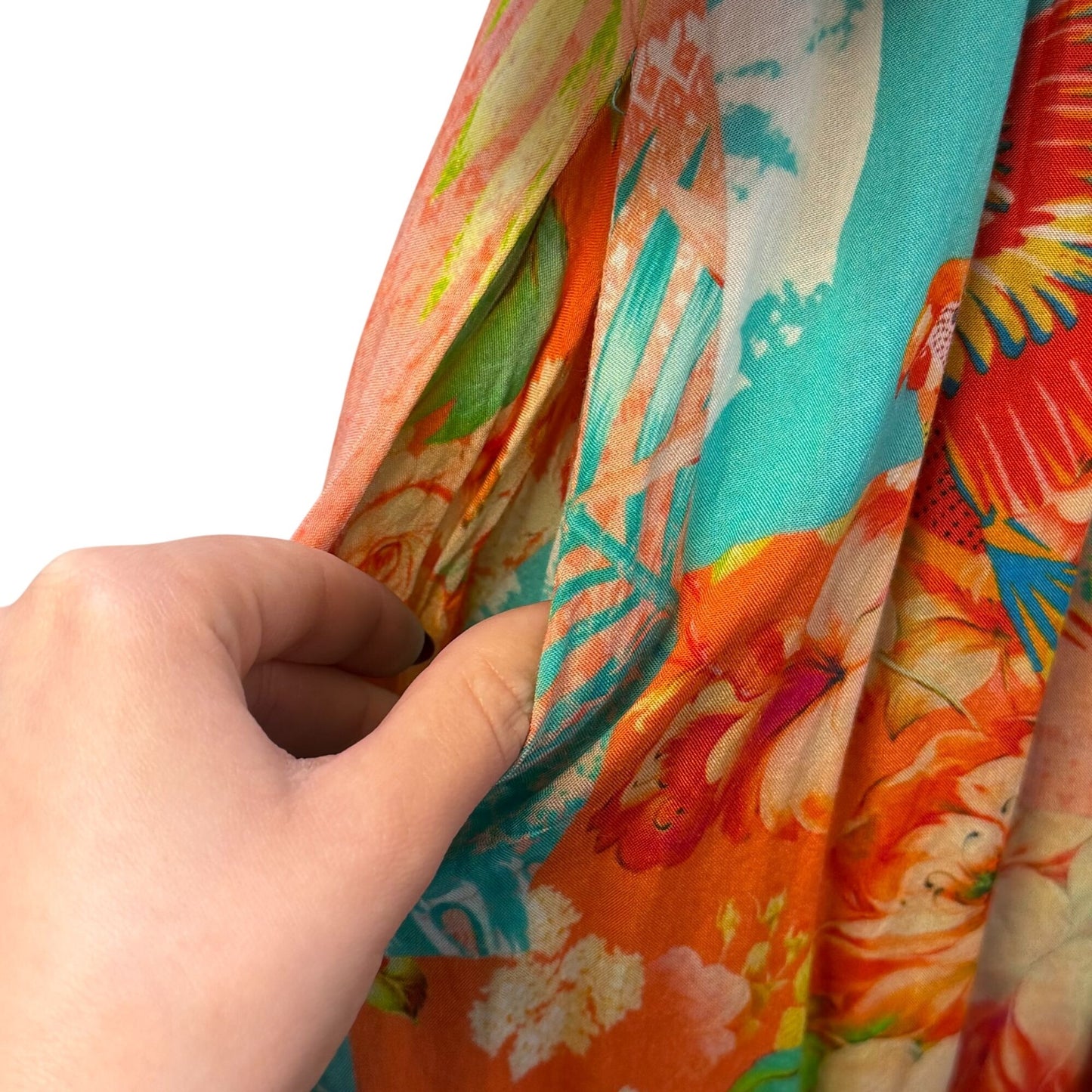 Mahila Floral Boho Dress Coral & Turquoise S