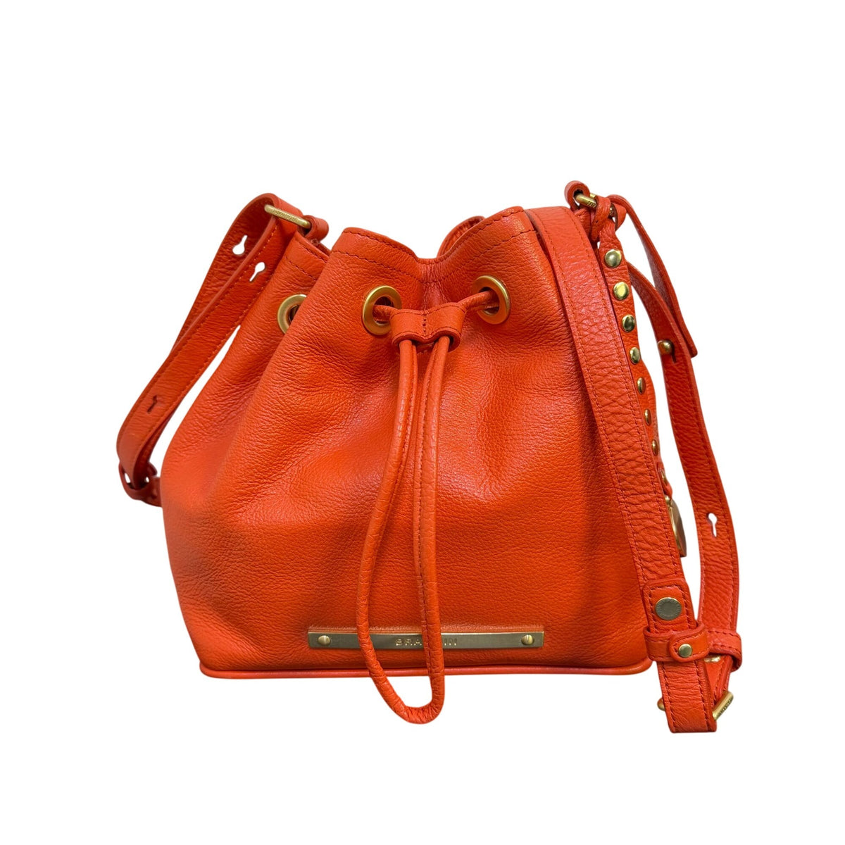 Brahmin Orange Leather Drawstring Crossbody Bag
