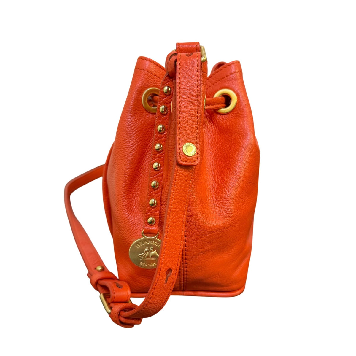 Brahmin Orange Leather Drawstring Crossbody Bag