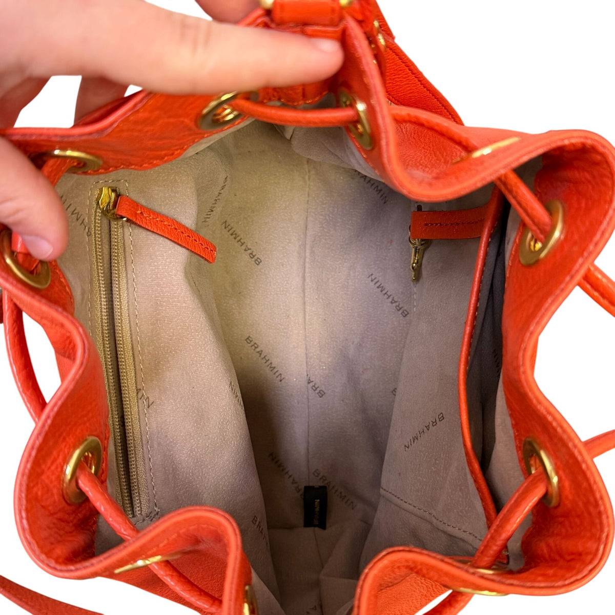 Brahmin Orange Leather Drawstring Crossbody Bag