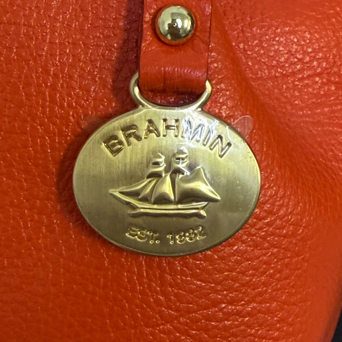 Brahmin Orange Leather Drawstring Crossbody Bag