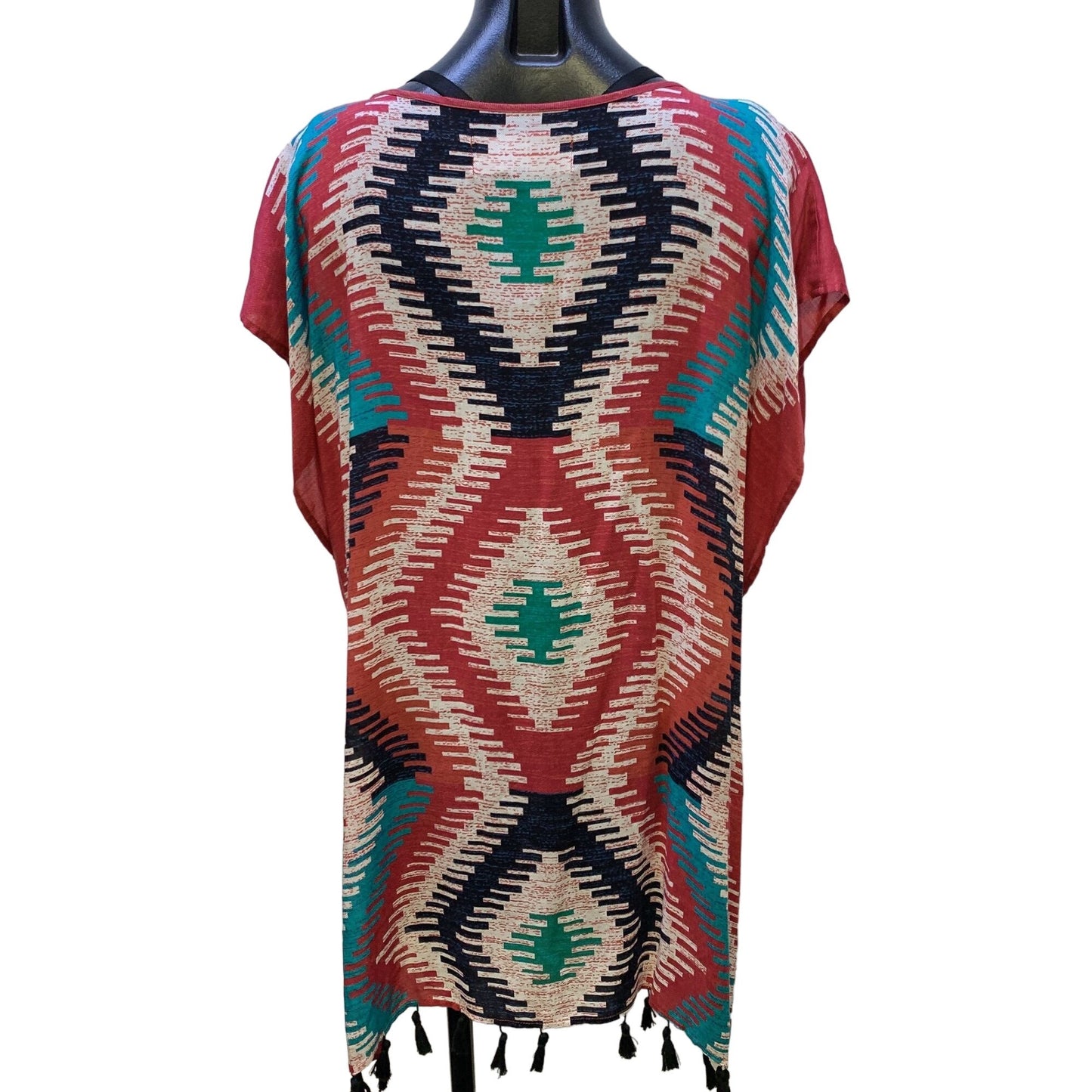 *Double D Ranch Multi-colored Southwestern Print Fringed Poncho Size S/M