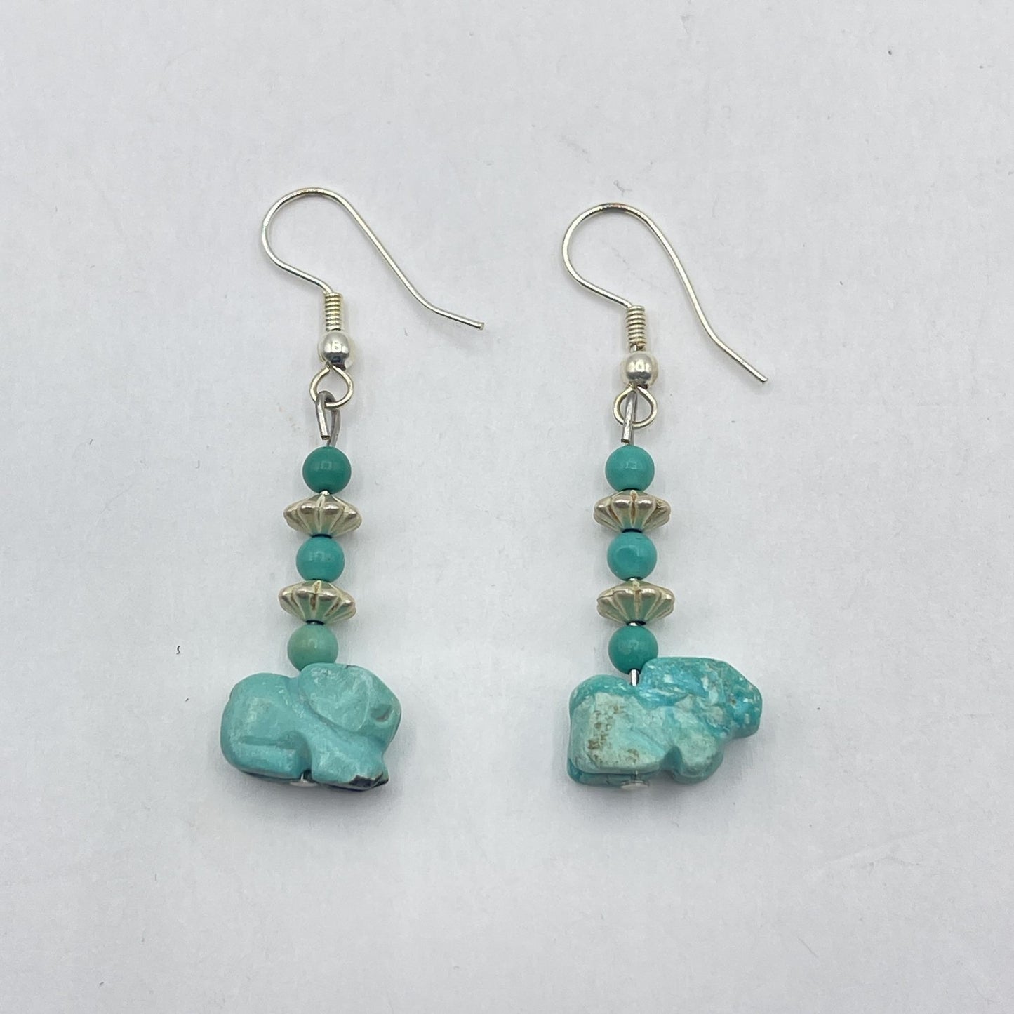 Handcrafted Turquoise Elephant Dangle Earrings With Silver Accents