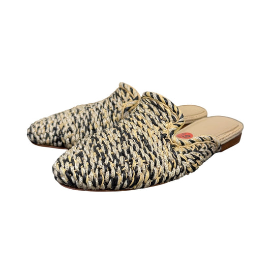 Zyne Cream & Black Woven Raffia Pointed Toe Sliders Size 6.5