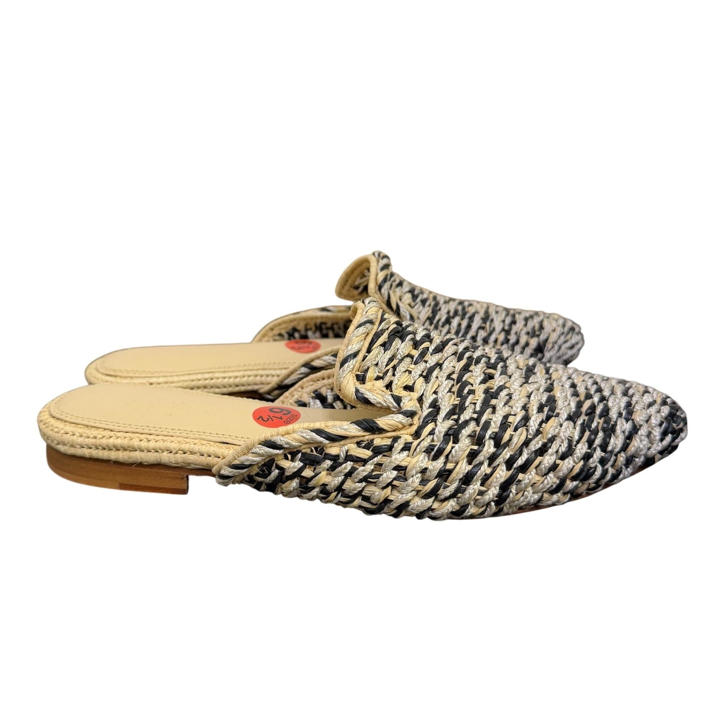 Zyne Cream & Black Woven Raffia Pointed Toe Sliders Size 6.5