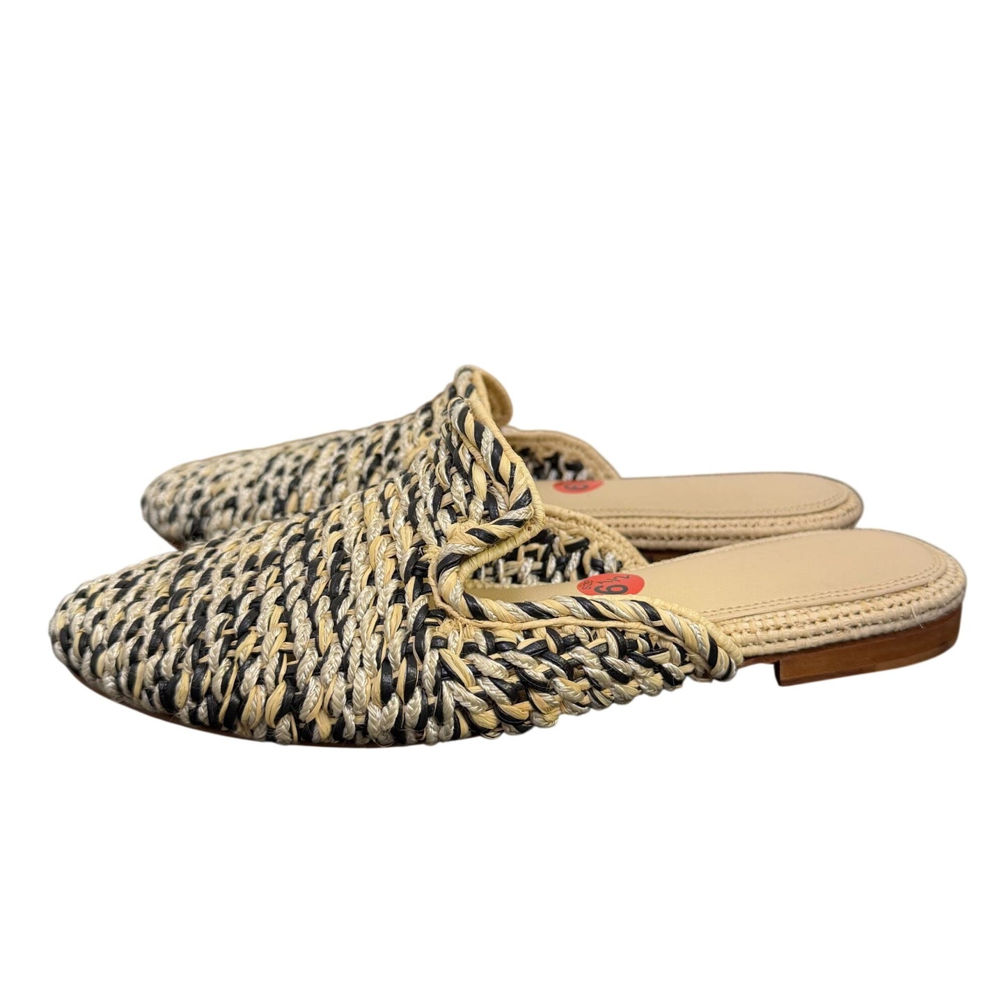 Zyne Cream & Black Woven Raffia Pointed Toe Sliders Size 6.5