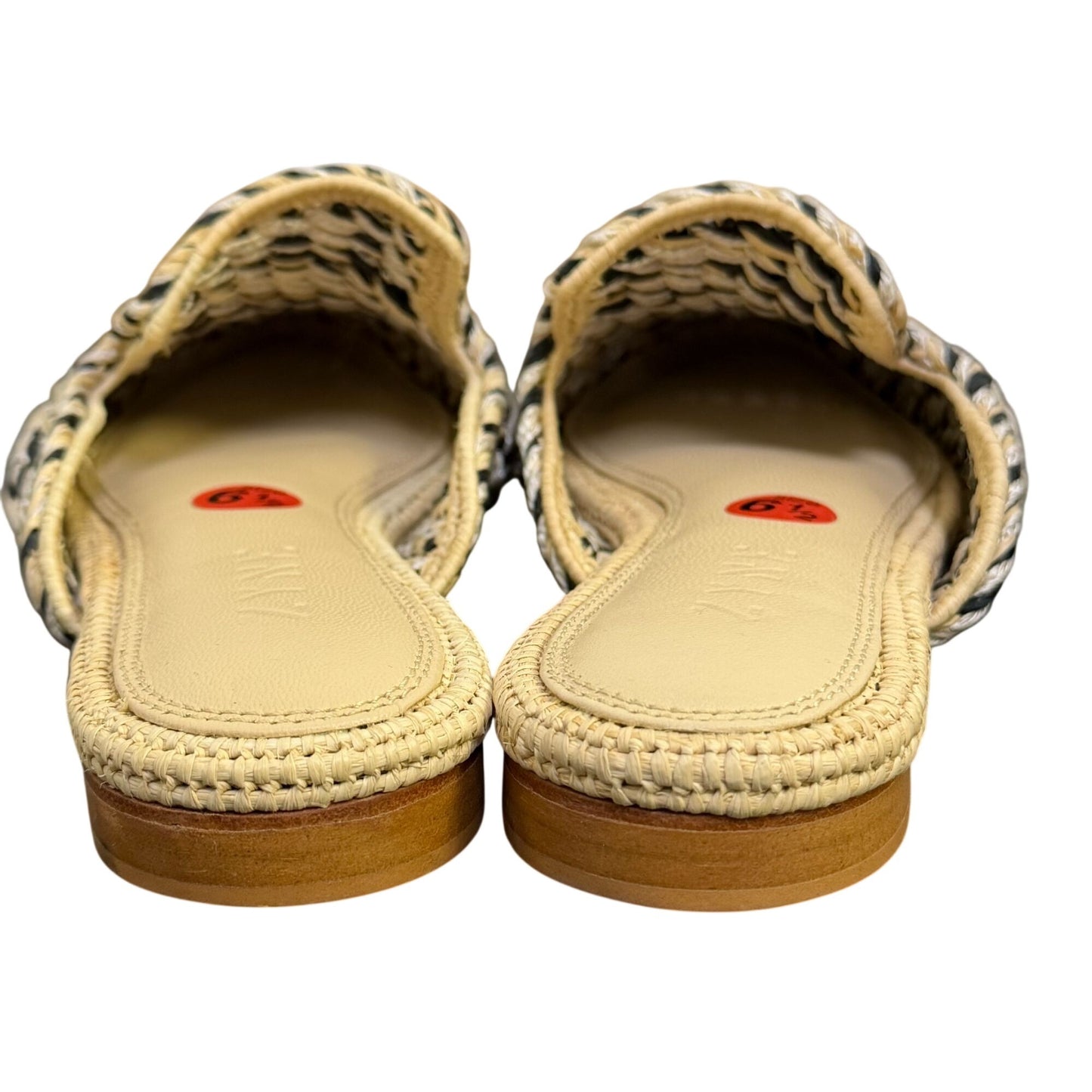 Zyne Cream & Black Woven Raffia Pointed Toe Sliders Size 6.5
