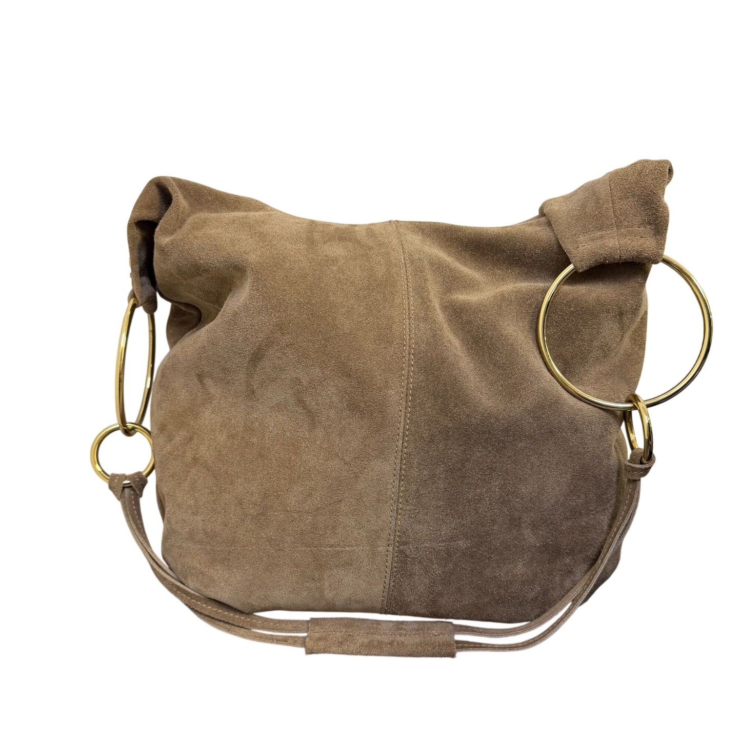 Marlon Brown Suede Hobo Bag With Gold Ring Accents