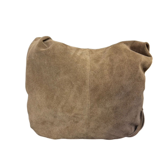 Marlon Brown Suede Hobo Bag With Gold Ring Accents