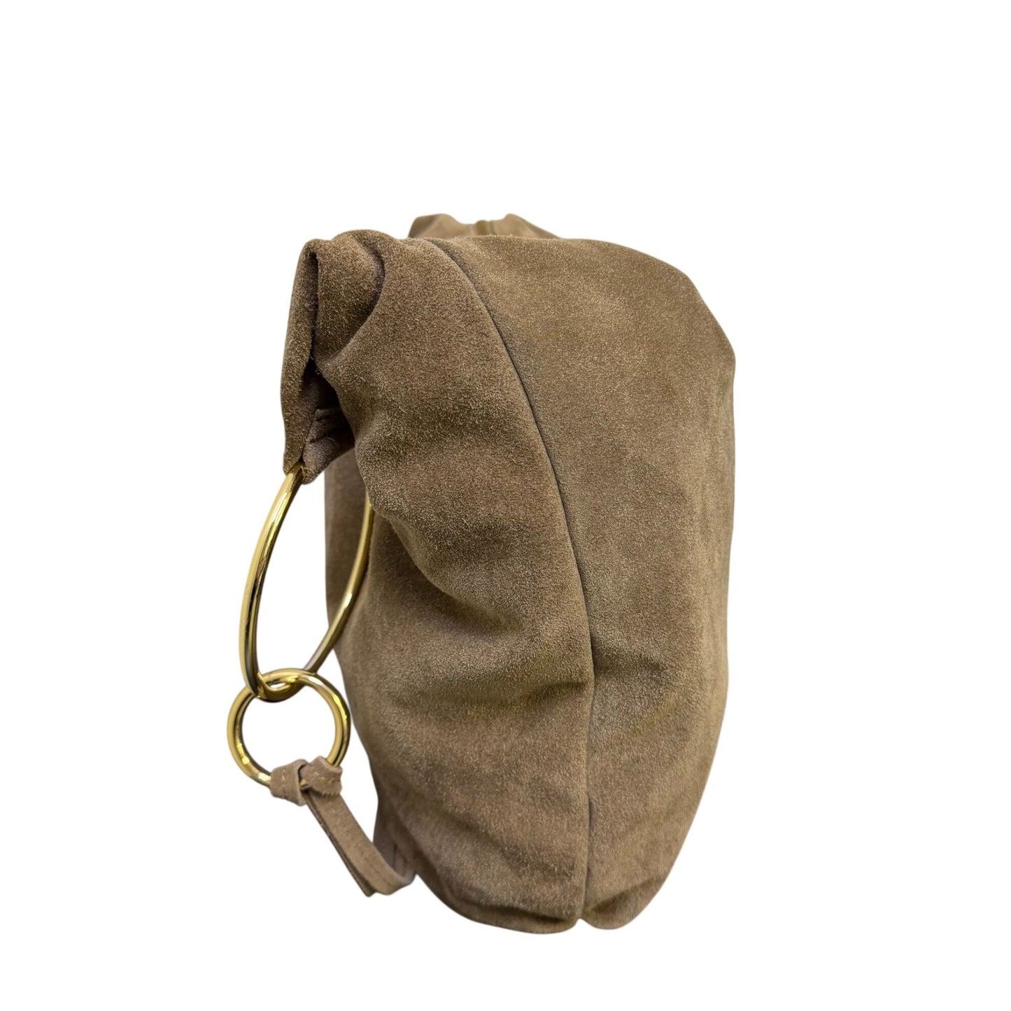 Marlon Brown Suede Hobo Bag With Gold Ring Accents