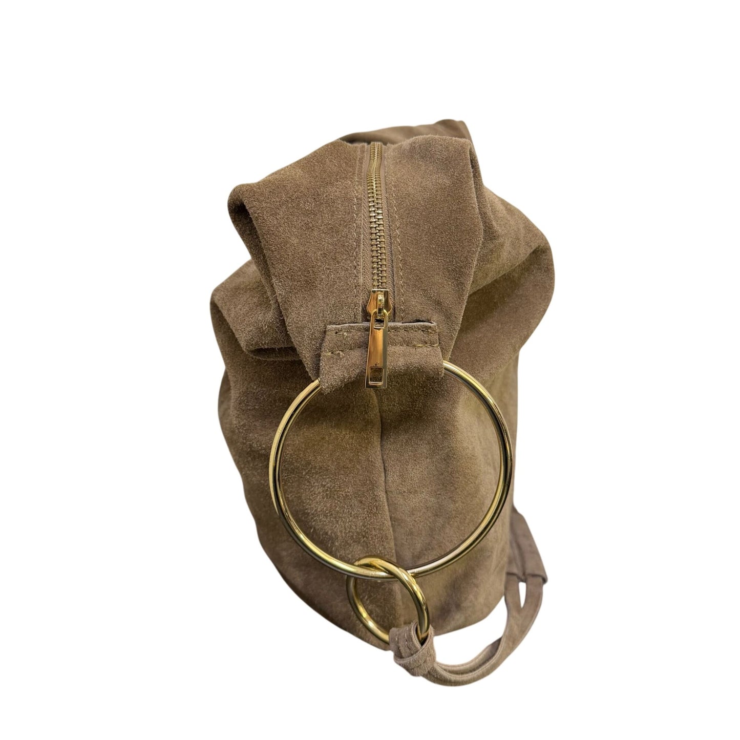 Marlon Brown Suede Hobo Bag With Gold Ring Accents