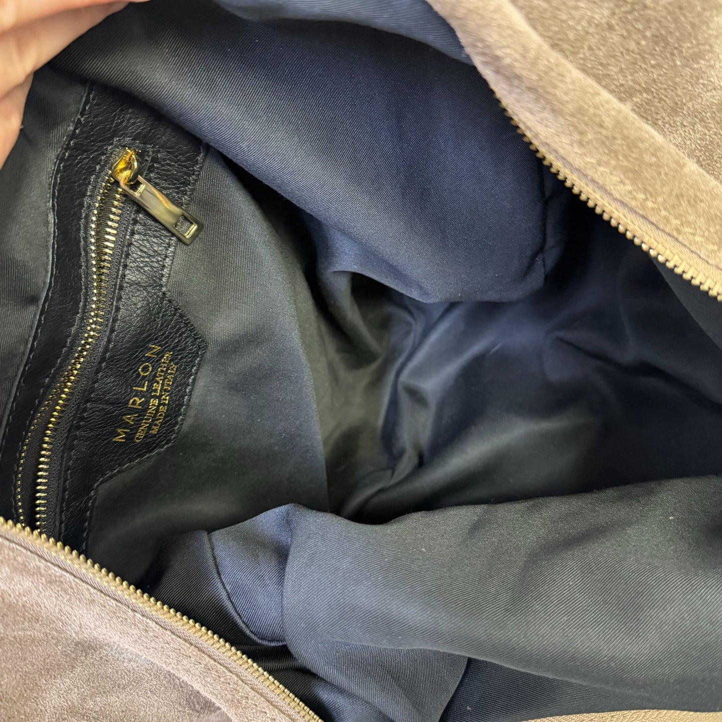 Marlon Brown Suede Hobo Bag With Gold Ring Accents