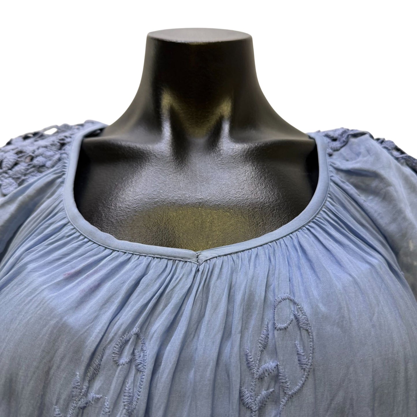 Tempo Paris Blue Embroidered Lace Long Sleeve Blouse Size M