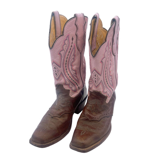 Justin Brown & Pink Western Boots Size 8
