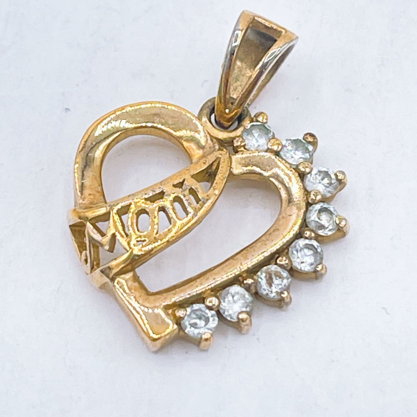 925 Mom Heart Shape Crystal Gold Plated Pendant Small