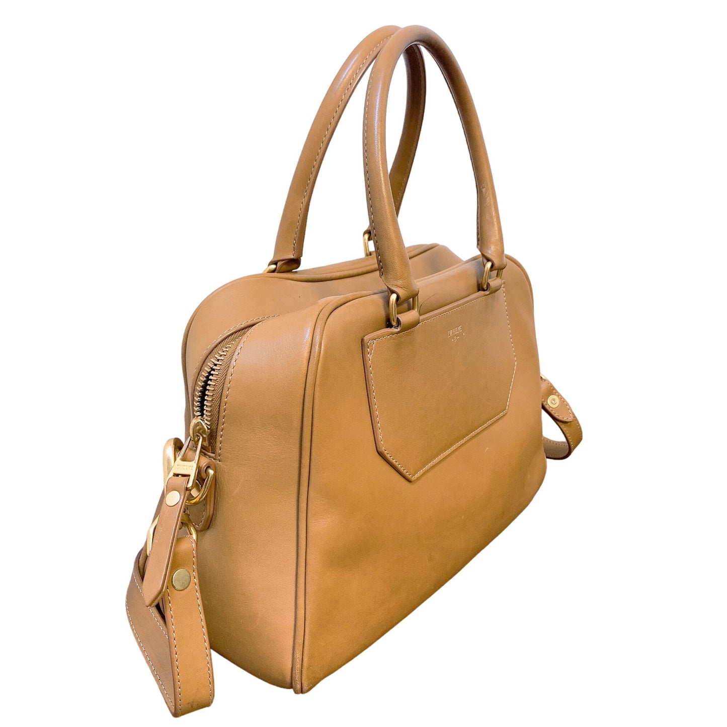 J.W. Hulme Legacy Satchel Bag - Tan Leather Gold Hardware Dual Handles Removable Strap