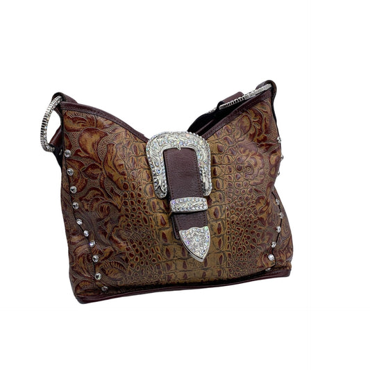 Raviani Brown Vintage Western w/Swarovski Crystals Shoulder Handbag Size Large