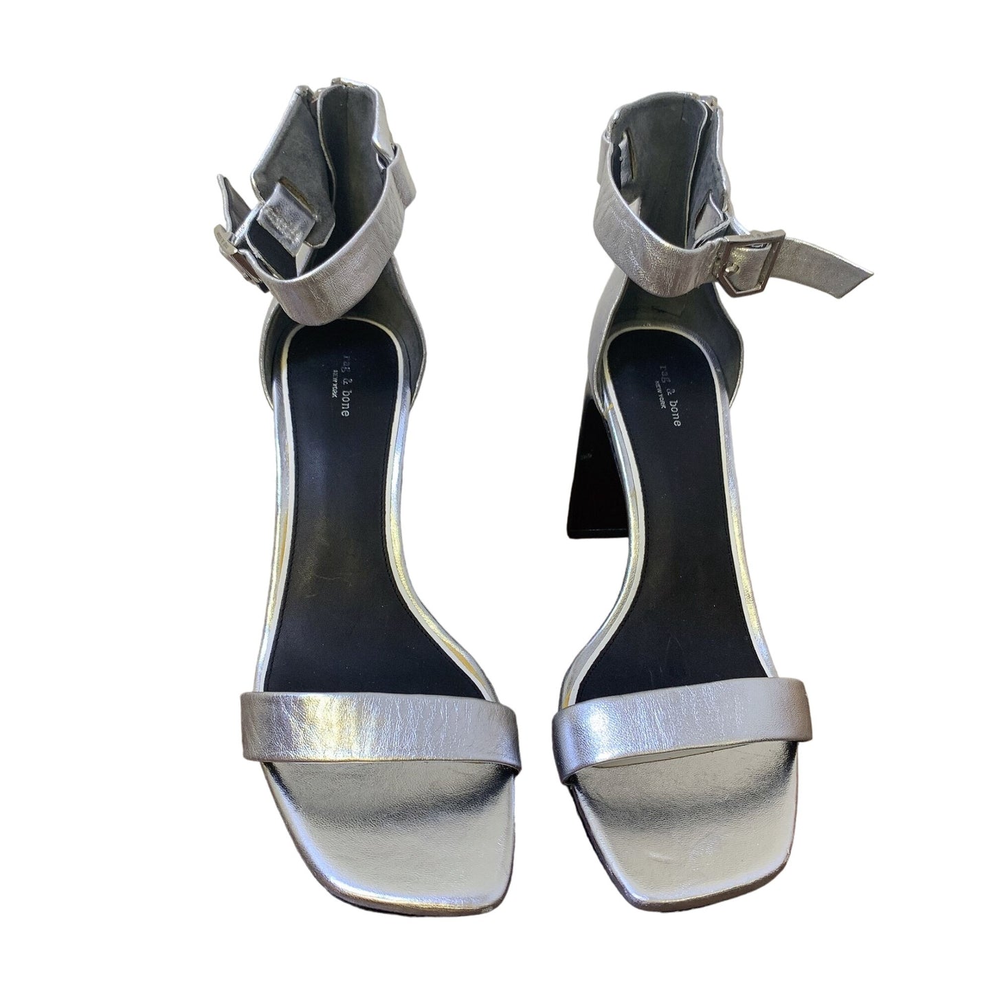 Rag & Bone Metallic Ankle Strap Sandal Heels Silver 9