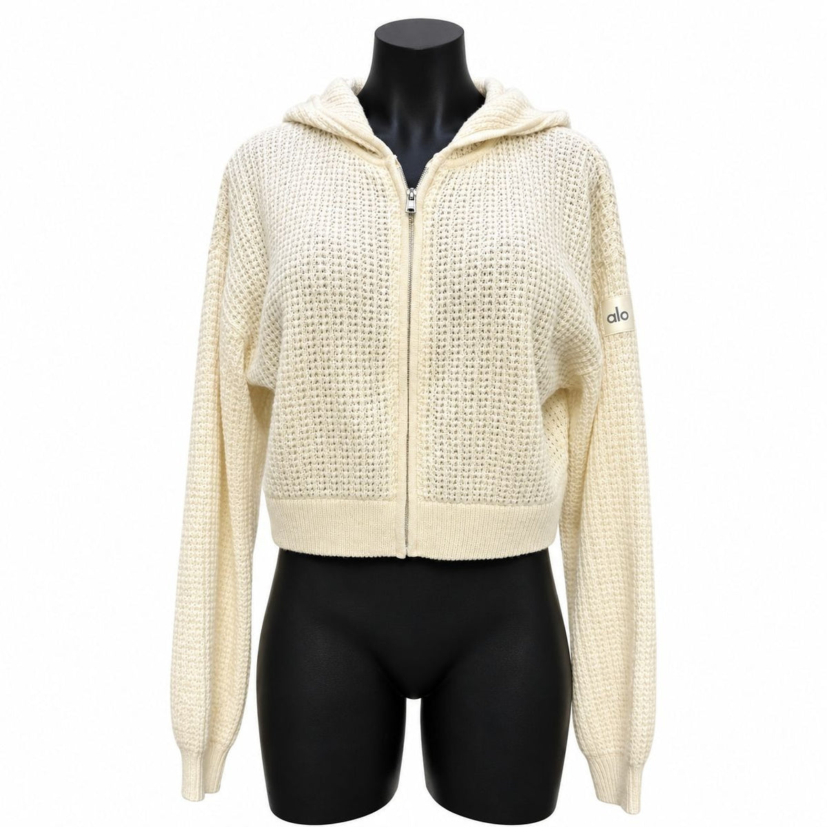 Alo Cropped Cream Cashmere Hooded Jacket Small