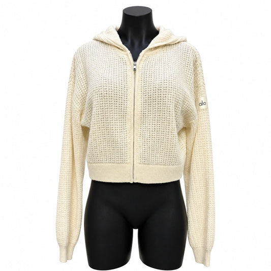 Alo Cropped Cream Cashmere Hooded Jacket Small