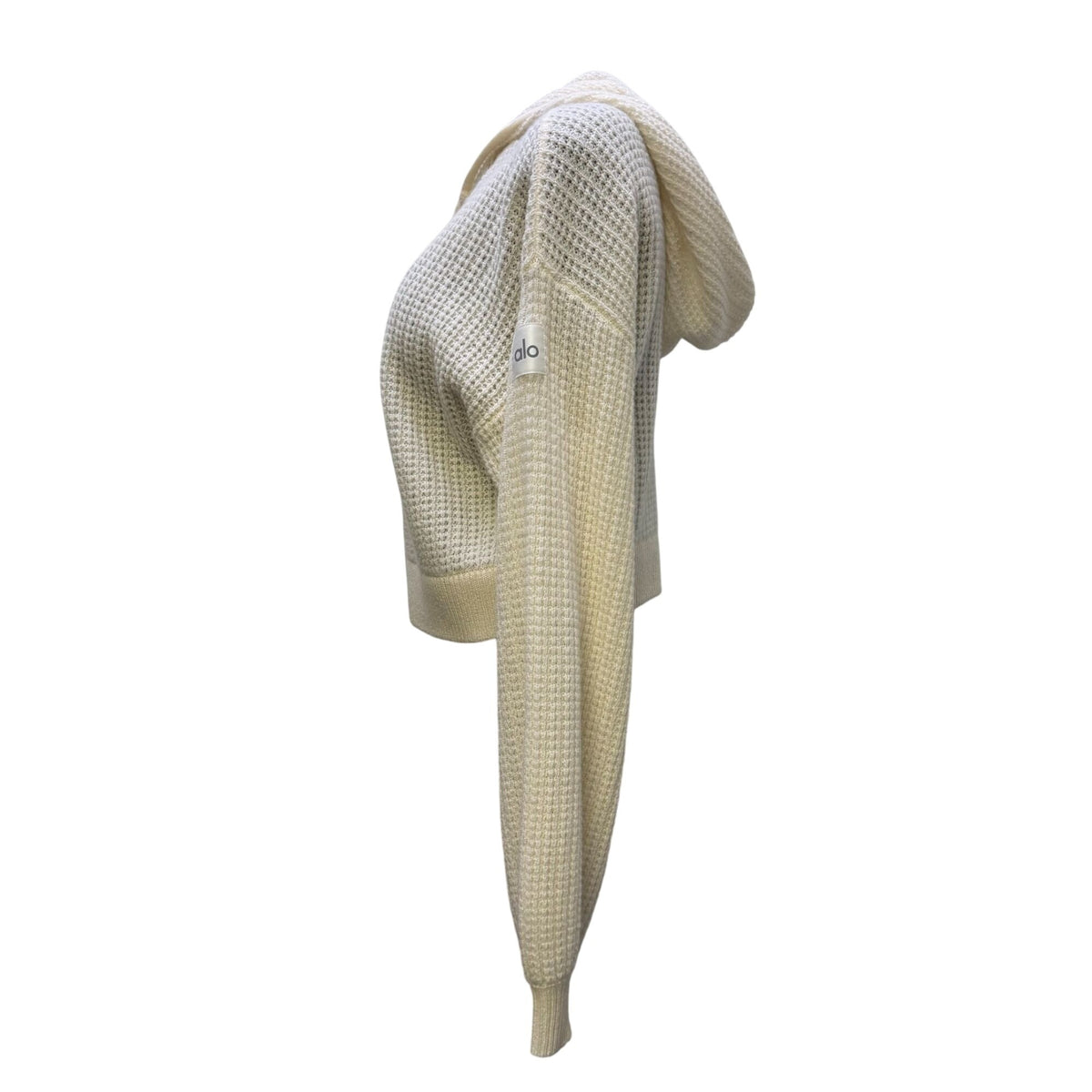 Alo Cropped Cream Cashmere Hooded Jacket Small