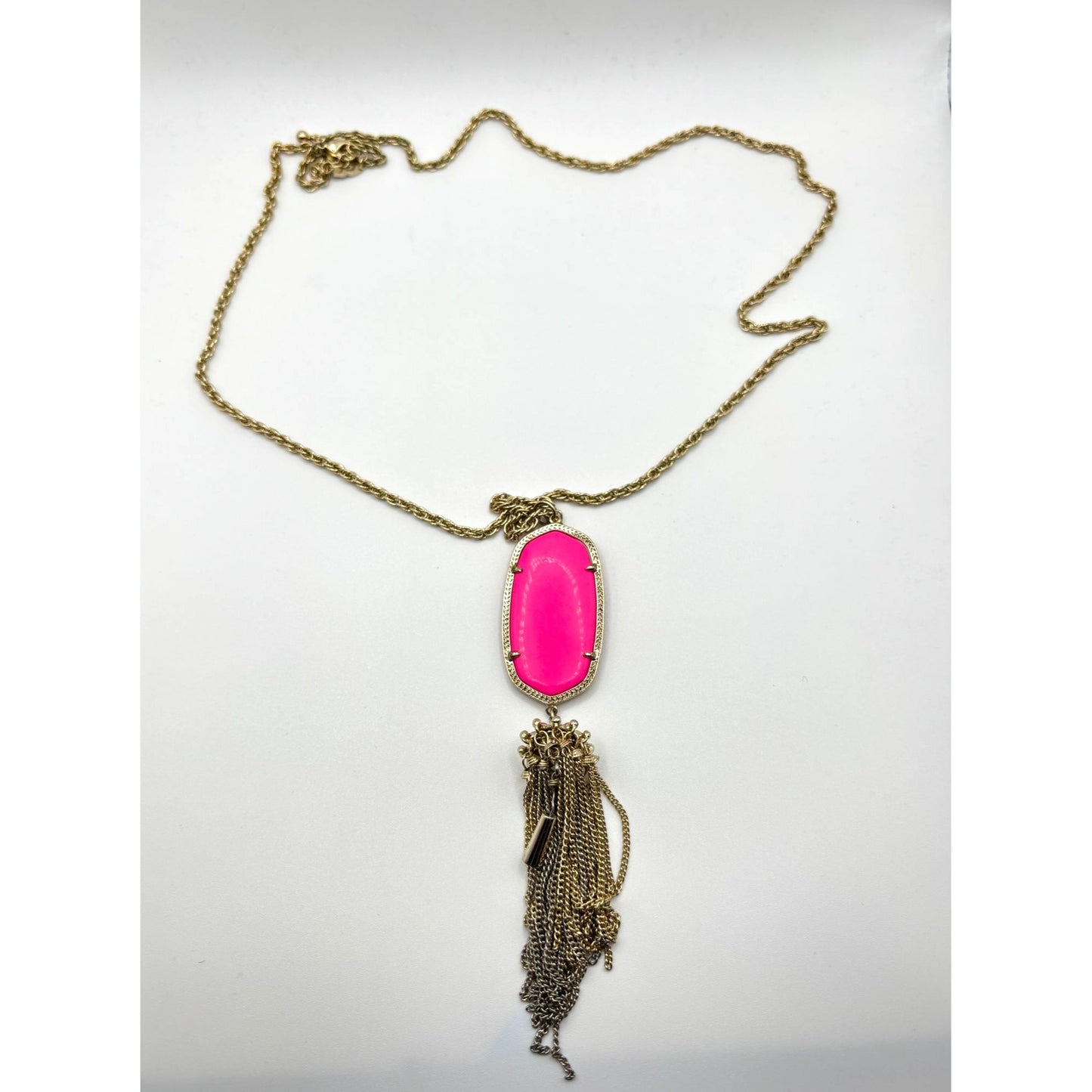 Kendra Scott Gold Chain Necklace With Pink Oval Stone & Tassel Pendant