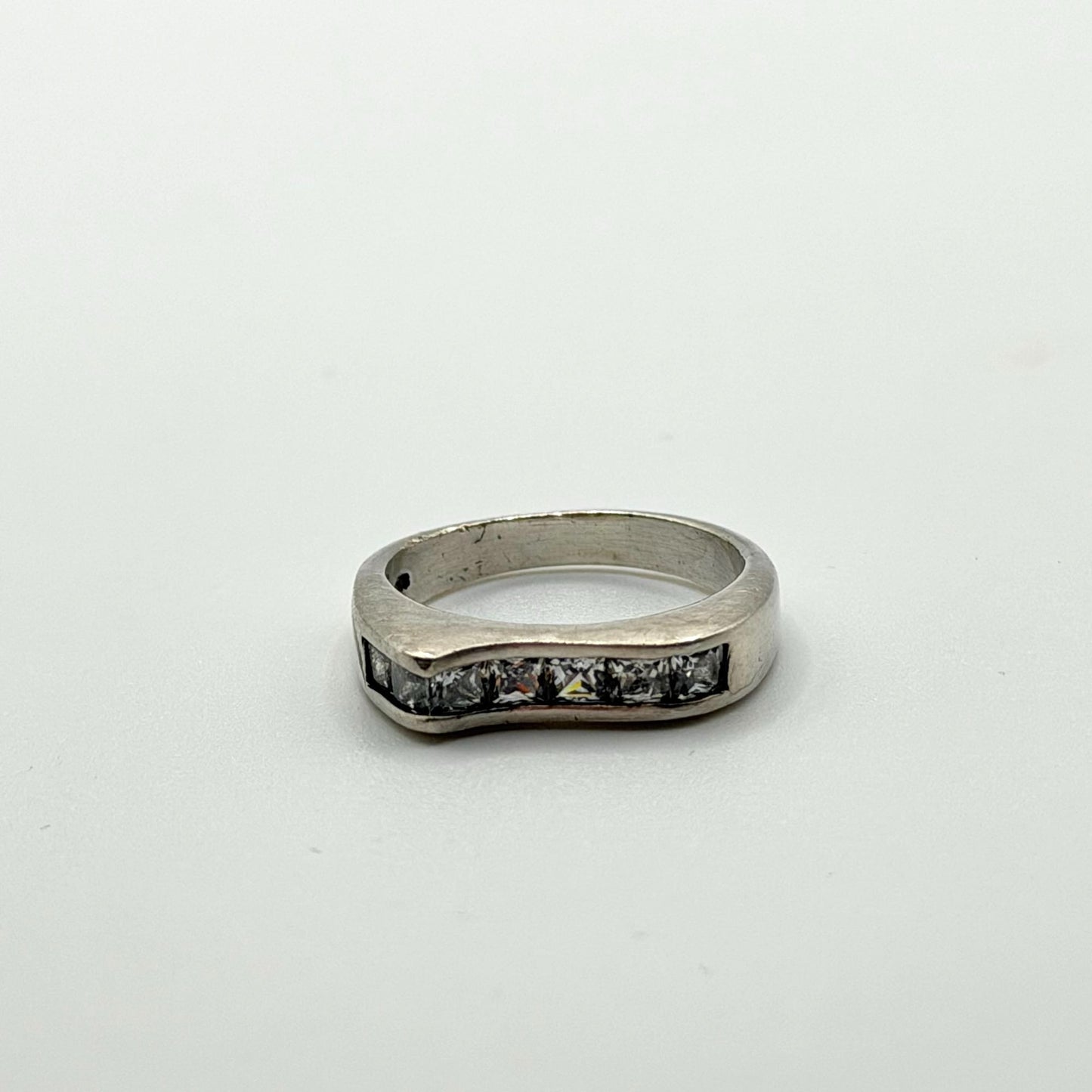 Sterling Silver 925 CZ Band Ring With Curved Design