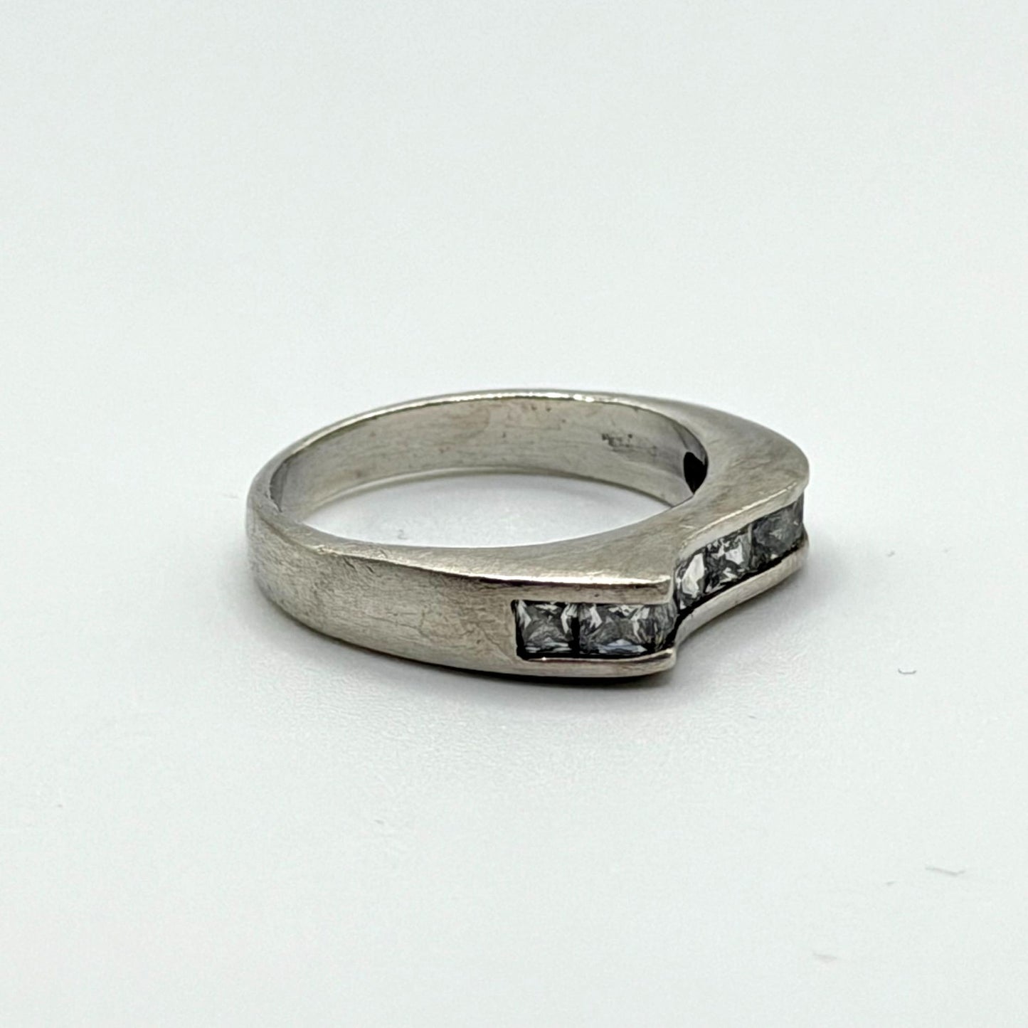 Sterling Silver 925 CZ Band Ring With Curved Design