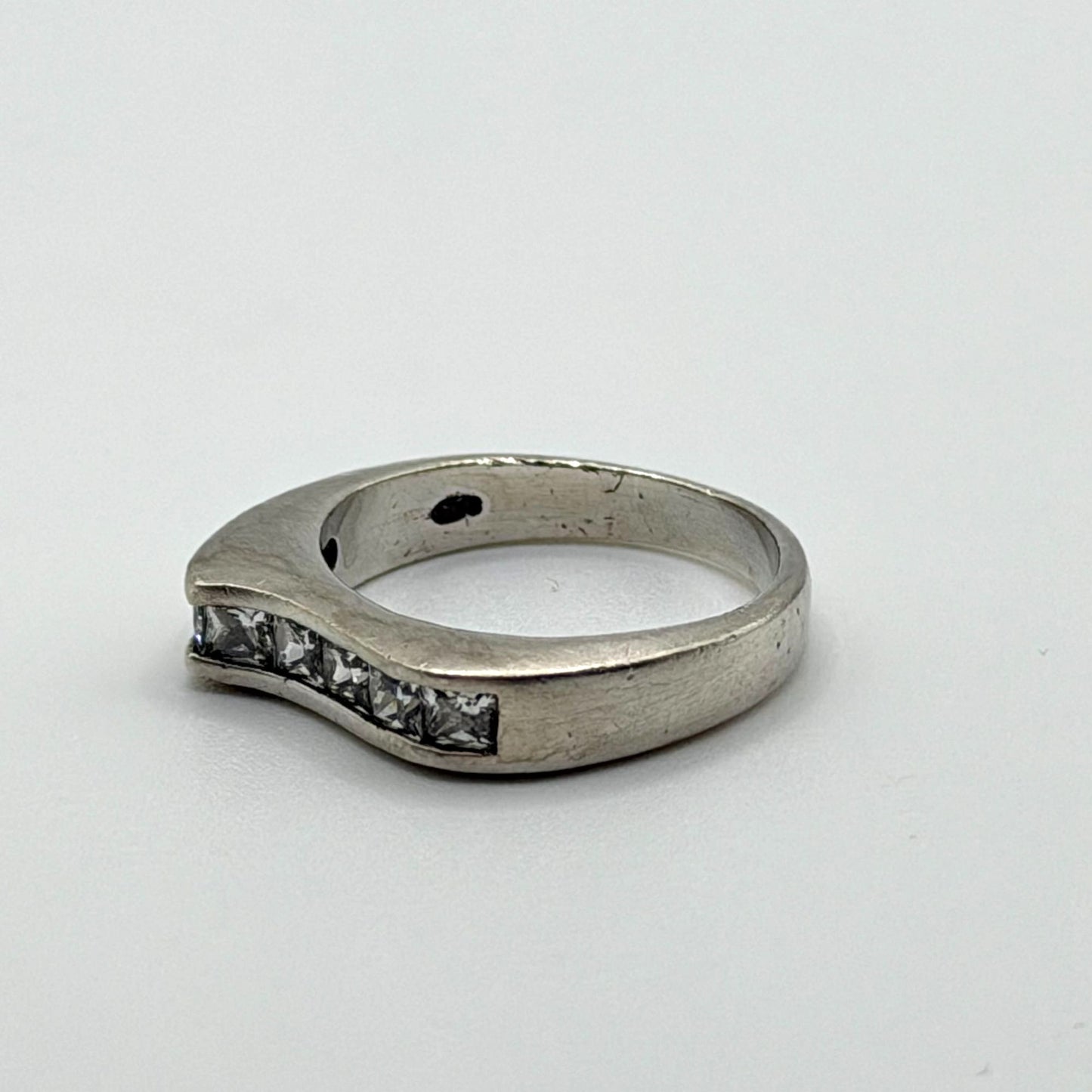 Sterling Silver 925 CZ Band Ring With Curved Design