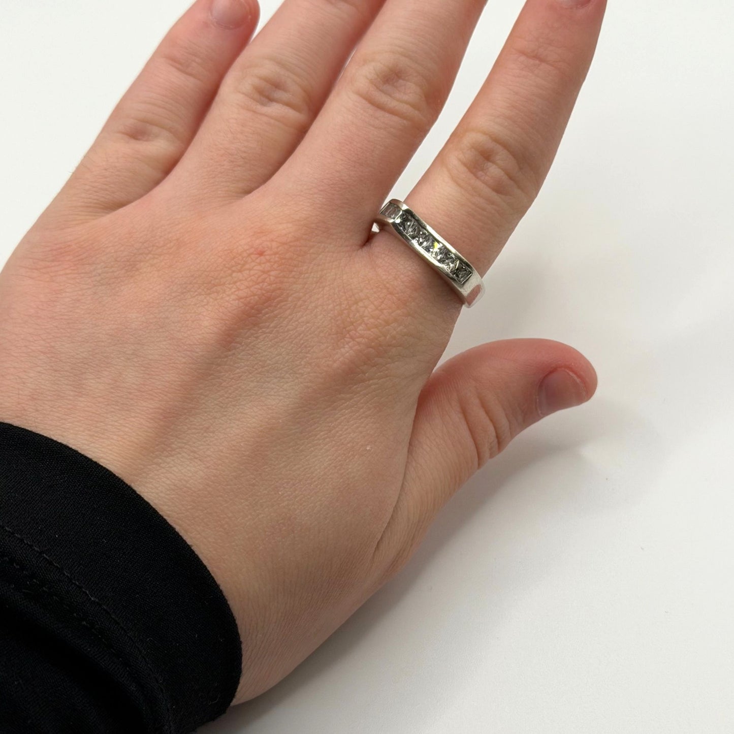 Sterling Silver 925 CZ Band Ring With Curved Design