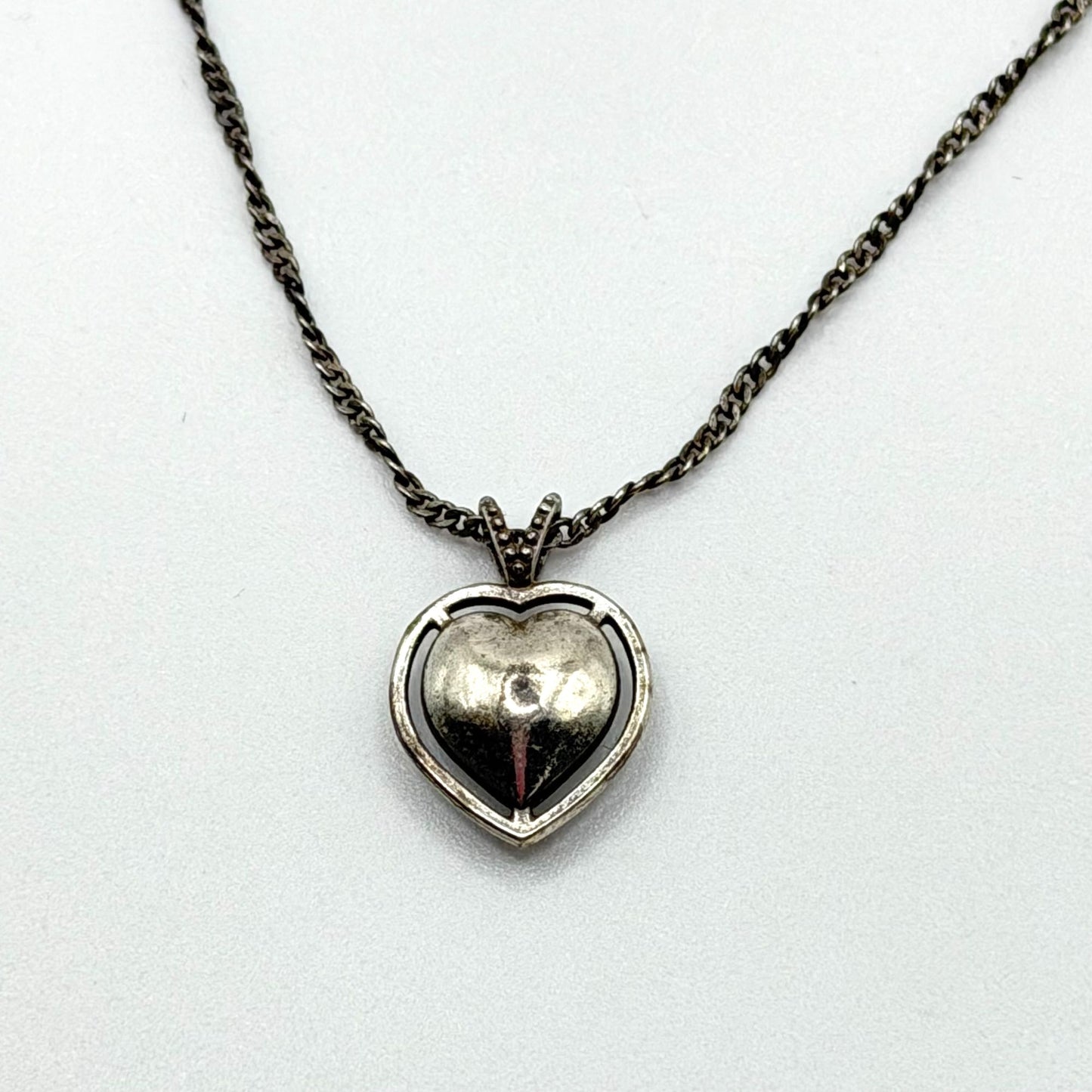 Vintage Brighton Heart Crystal Pendant Necklace In Antique Silver Tone
