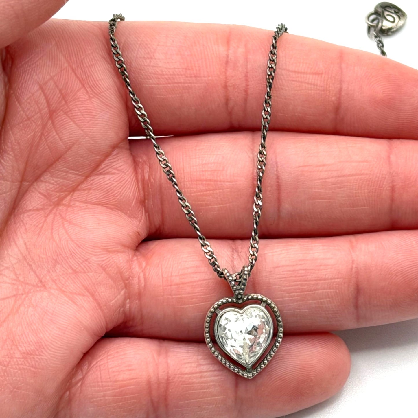 Vintage Brighton Heart Crystal Pendant Necklace In Antique Silver Tone