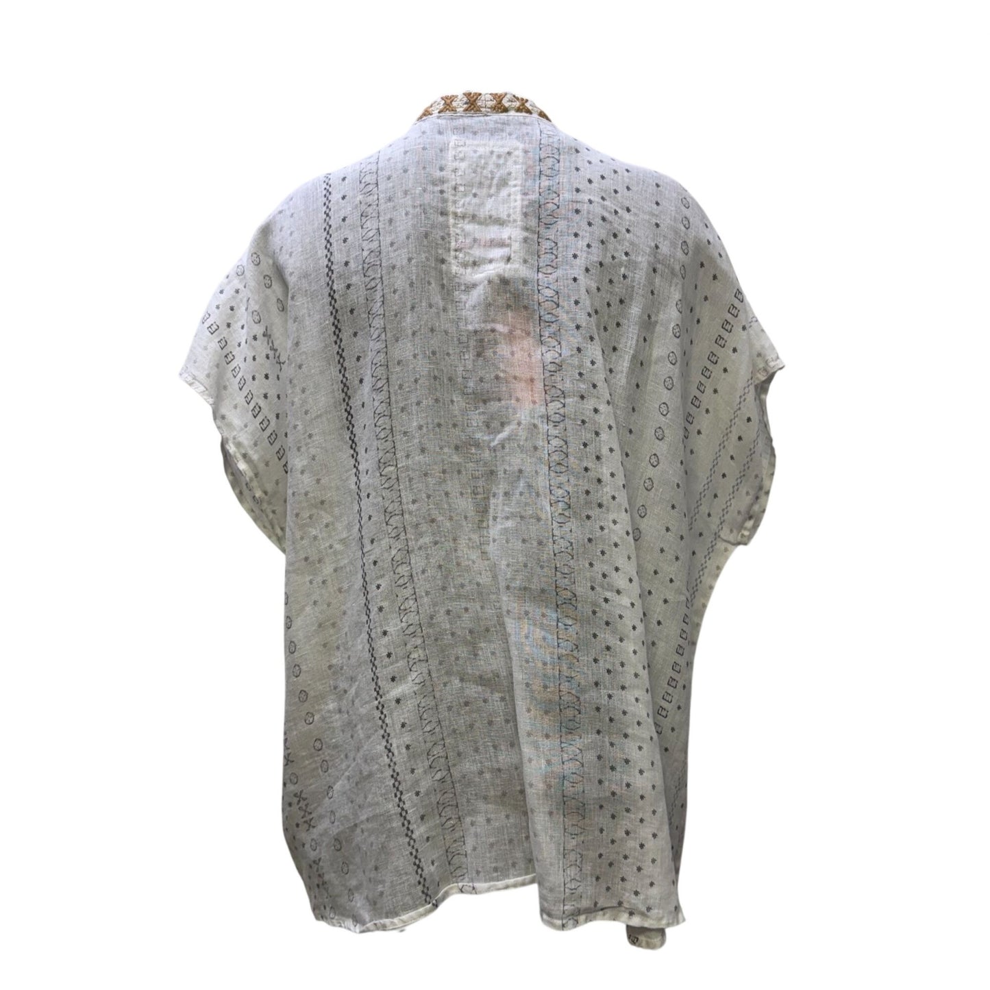 Johnny Was Linen Floral Embroidered Blouse White Multi M