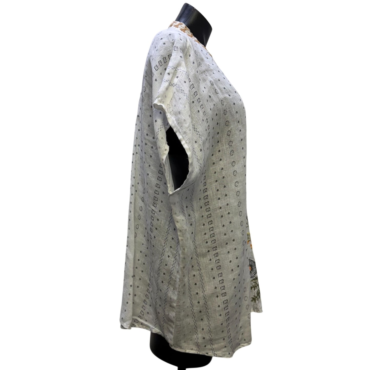 Johnny Was Linen Floral Embroidered Blouse White Multi M