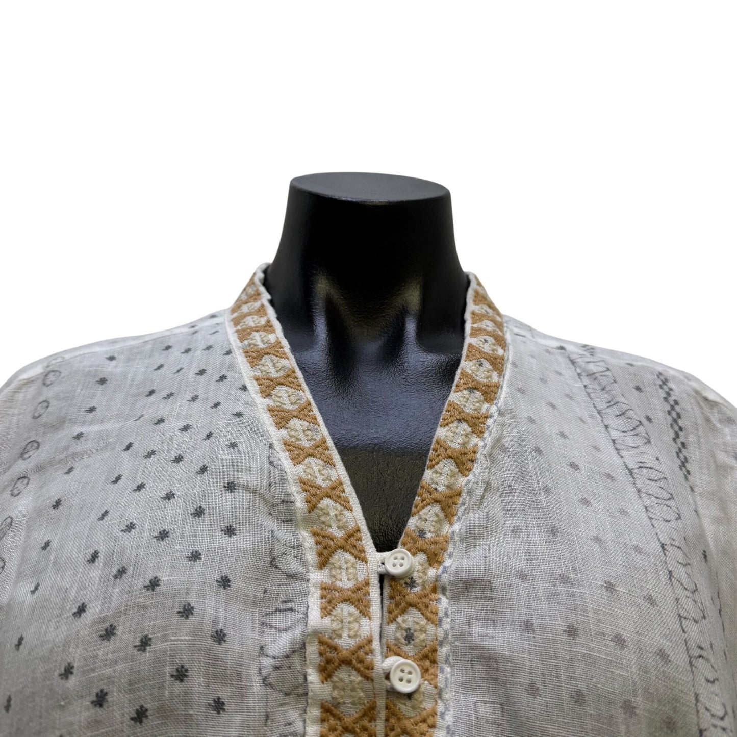 Johnny Was Linen Floral Embroidered Blouse White Multi M