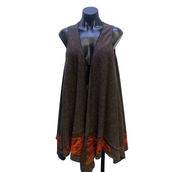 NWT Naturalnie Podlasek Handmade Brown w/Orange & Red Embroidery Vest Size Mediu