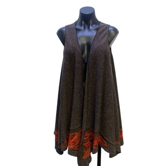 NWT Naturalnie Podlasek Handmade Brown w/Orange & Red Embroidery Vest Size Mediu