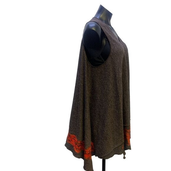 NWT Naturalnie Podlasek Handmade Brown w/Orange & Red Embroidery Vest Size Mediu