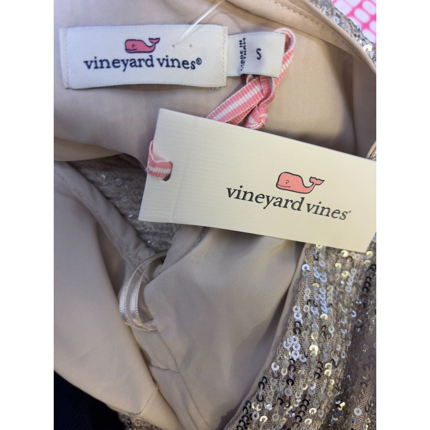 NWT Vineyard Vines  Sequin Tiered Dress Silver S
