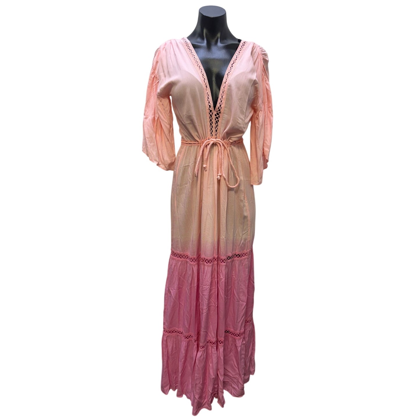 Jen's Pirate Booty Pink Ombre Crochet Maxi Dress V-Neck S