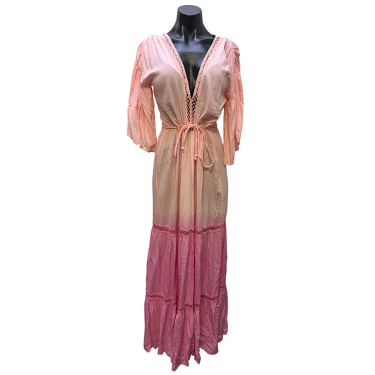Jen's Pirate Booty Pink Ombre Crochet Maxi Dress V-Neck S