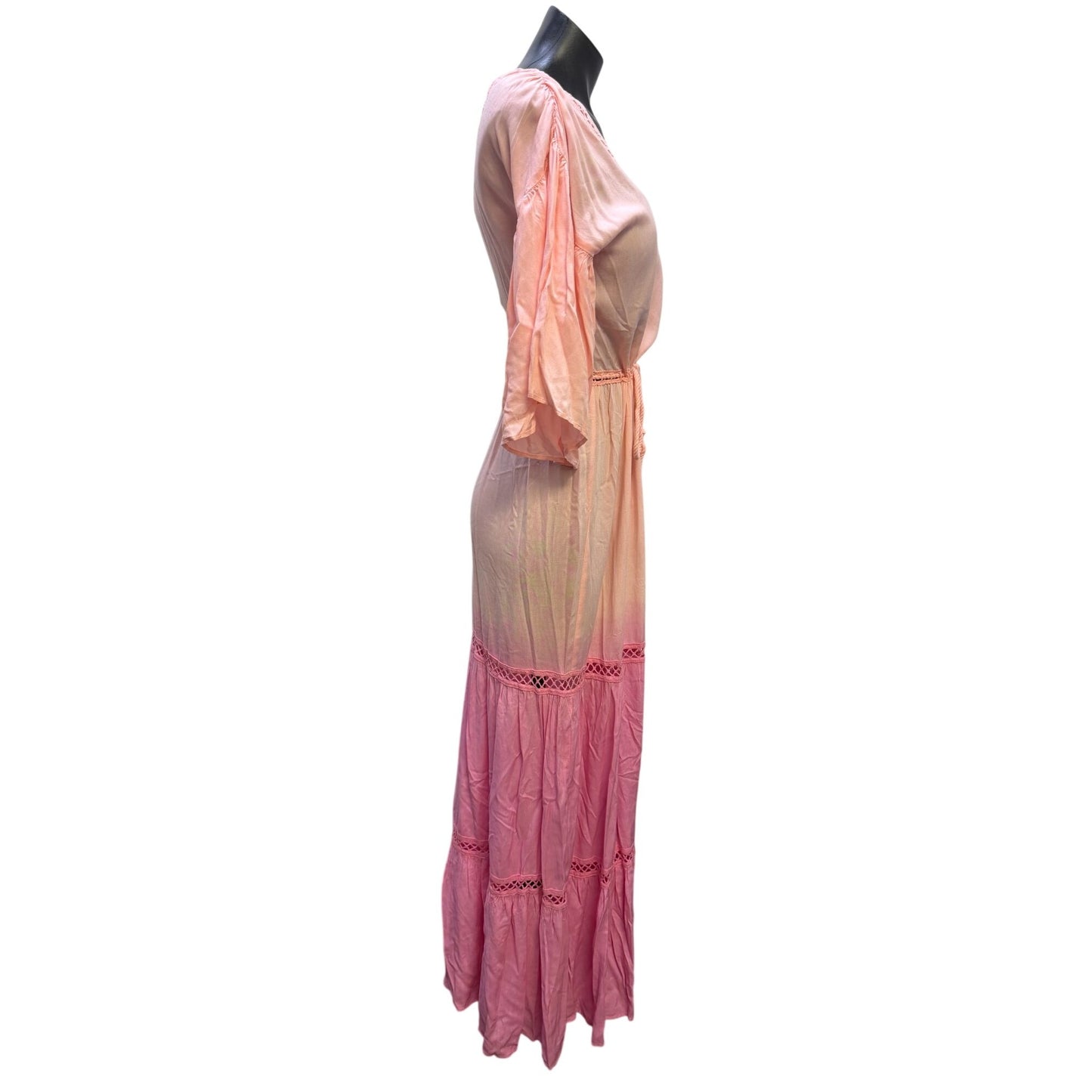 Jen's Pirate Booty Pink Ombre Crochet Maxi Dress V-Neck S