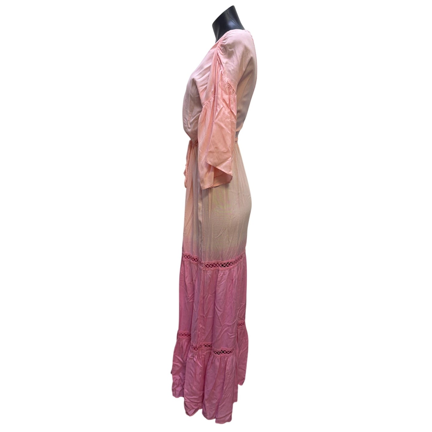 Jen's Pirate Booty Pink Ombre Crochet Maxi Dress V-Neck S