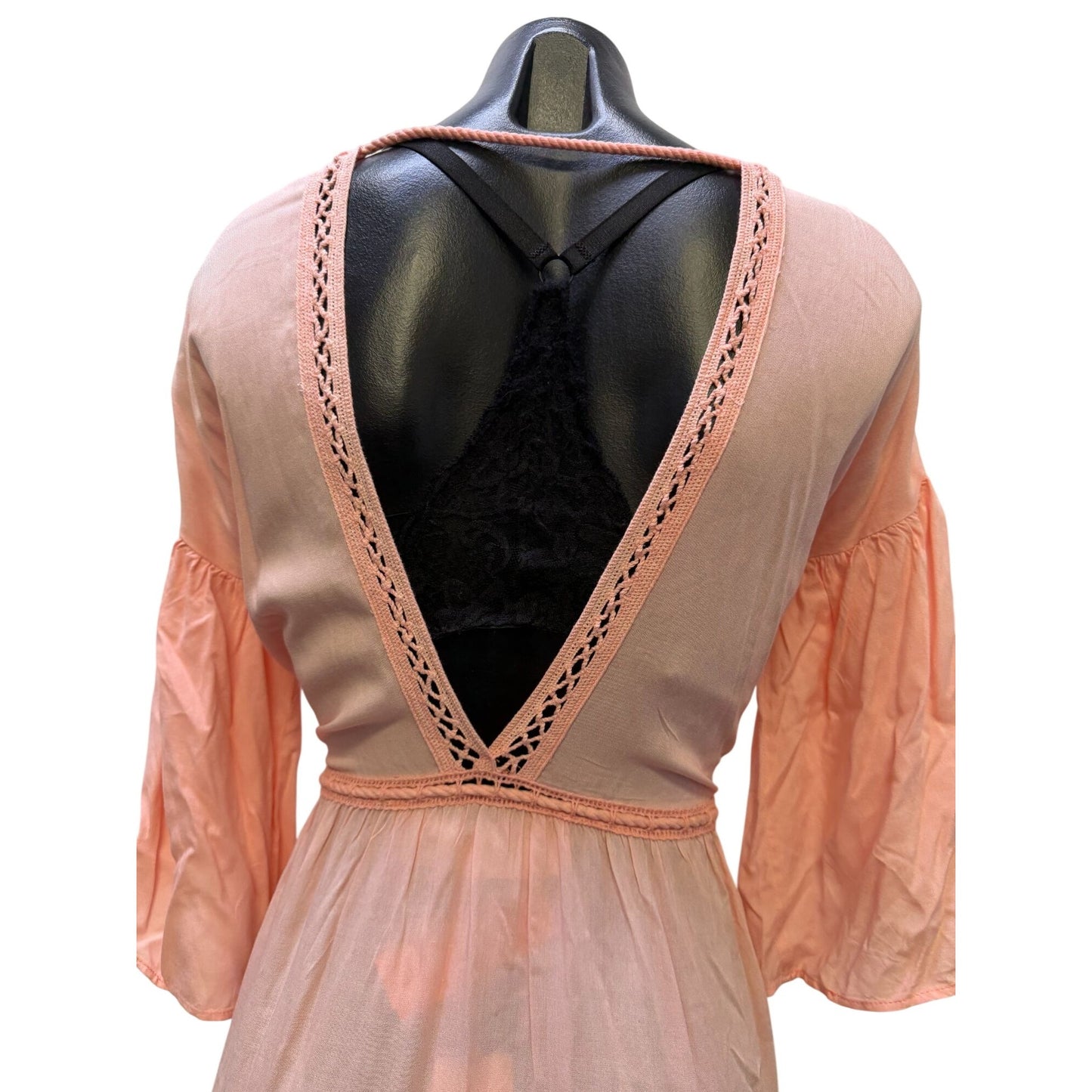 Jen's Pirate Booty Pink Ombre Crochet Maxi Dress V-Neck S